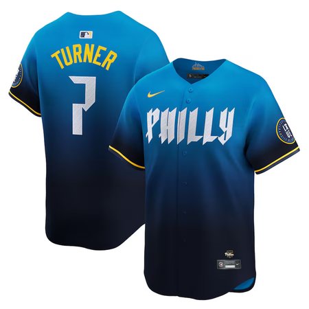 Men's Philadelphia Phillies #7 Trea Turner Blue 2024 City Connect Limited Player Jersey